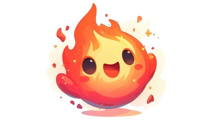 Fototapeta premium A dynamic cartoon fire flame icon emanating fiery red sparks stands out against a crisp white backdrop This vibrant sprite captures the essence of energy power and the concept of fire emoji 