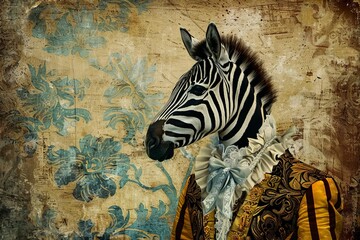 fashionable zebra in human clothing whimsical animal portrait digital art