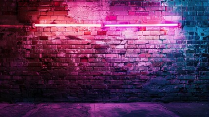 Transport yourself to the heart of the city with an empty background showcasing an old brick wall adorned with neon light, the urban decay and vibrant energy 