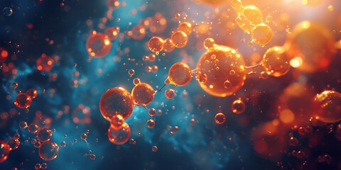 Macro Shot Of Bubbles Drops Of Fat On Water Look Like Space Background - obrazy, fototapety, plakaty