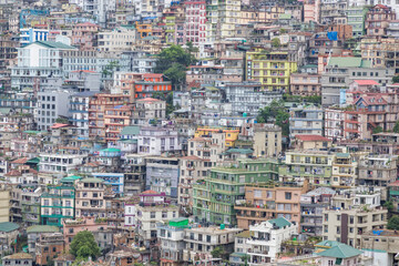 The aizawl city capital of mizoram View over the houses and building on the hills in aizawl,...