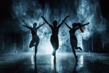 Theatrical Dance Performance Silhouetted by Spotlight