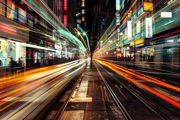 Fototapeta na wymiar Blurred Urban Light Trails in Nighttime Cityscape