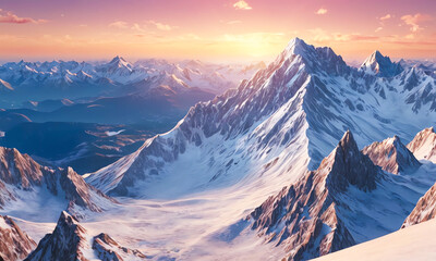 Enchanting winter season with snow capped mountains, ice mountains and peaceful forests 