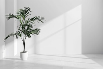 Minimalist Indoor Plant in White Room with Natural Light