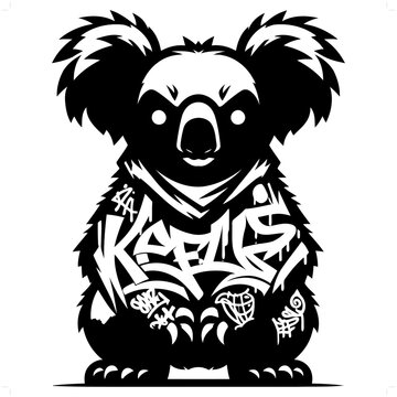 koala silhouette, animal graffiti tag, hip hop, street art typography illustration.