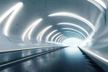 futuristic 3d architectural tunnel on highway with empty asphalt road concept of modern transportation infrastructure