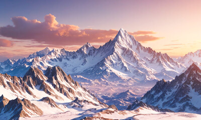 Enchanting winter season with snow capped mountains, ice mountains and peaceful forests 