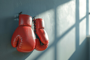 red boxing gloves hanging in the wall