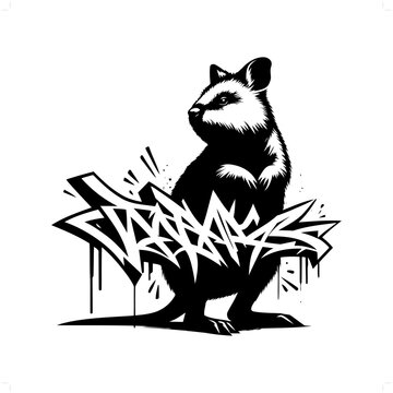 Quokka silhouette, animal graffiti tag, hip hop, street art typography illustration.