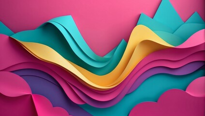 Turquoise to magenta paper layers. D abstract gradient papercut. Colorful origami shape concept. Change up the colors.