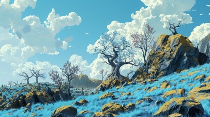 alien planet landscape, beautiful forest the surface of an exoplanet (3d space rendering)