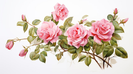 bush rose on a white background on the right postcard