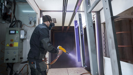 powder painting of metal in production, powder painting booth