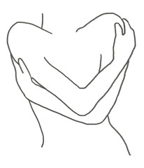 Png woman’s body line art arms hugging self-love illustration