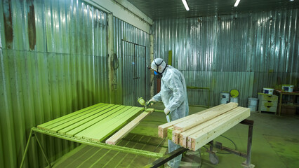 painting wood in production, spray booth