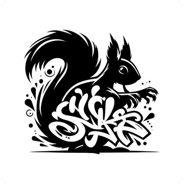 Squirrel silhouette, animal graffiti tag, hip hop, street art typography illustration.