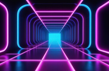 Abstract cycled background. Infinity neon tunnel background. Technology futuristic background.