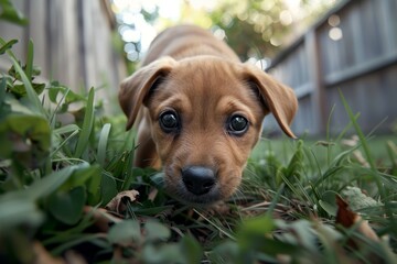 Puppy Sniffing Around Lush Garden