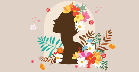 Obraz premium Portrait of a beautiful African American girl. Hand drawn ethnic beauty illustration with flowers.