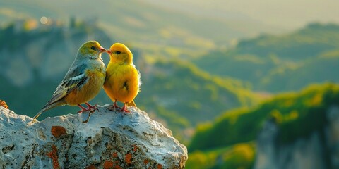 Love between birds in a beautiful landscape