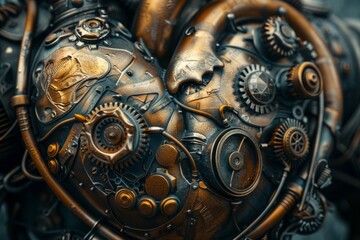 Fototapeta na wymiar Artistic Steampunk Mechanical Heart with Engravings