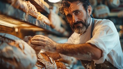 Artisan examining freshly baked bread