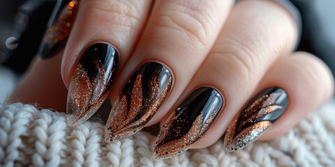 fire theme painted on fingernails manicure dark theme