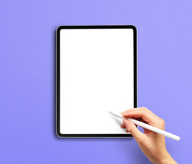 Png transparent tablet screen mockup with smart pen