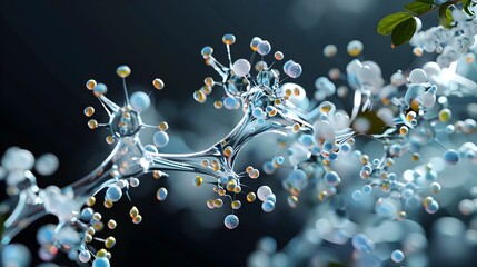 Stylized Insulin Molecule in Nature: A 3D Rendered of Organic Forms and Botanical Elements - obrazy, fototapety, plakaty