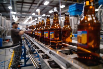 Craft Beer Production on Bottling Line with Labeling Detail