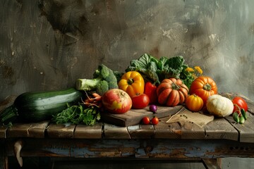 Vibrant Assorted Vegetables on a Dark Textured Backdrop