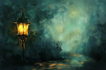 glowing beacon or lantern lighting a dark path stoicism as lifes guiding light concept digital painting - obrazy, fototapety, plakaty