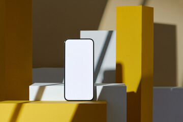 Mobile phone ith blank white screen for presentation