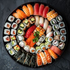 Assorted Sushi and Rolls Plate: Appetizing Cuisine