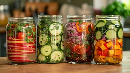 Home-Canned Vegetables Preparation: Close-Up of Glass Jars