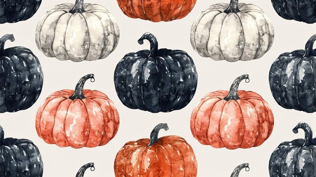 Watercolor Pumpkins Background: Autumn, Halloween Theme