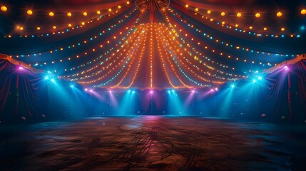 Glowing Festive Circus Ambience with Elegant Simplicity. Concept Festive Decor, Circus Theme, Glowing Lights, Elegant Simplicity, Vibrant Atmosphere