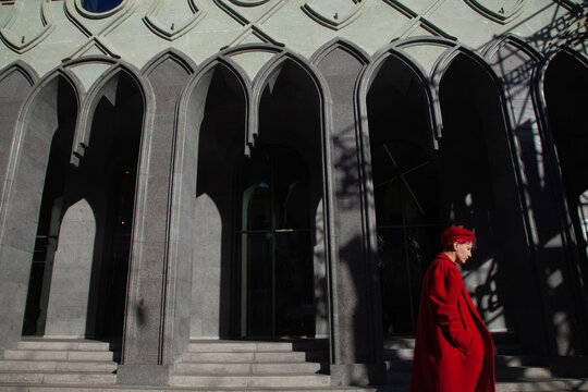 A girl in the red coat 