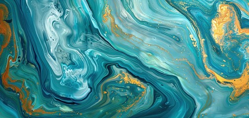 Abstract acrylic oil paint ink painted waves painting texture colorful background banner - Blue...