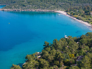 Obraz premium Turqouise Sea in the Sedir Island Drone Photo, Ula Marmaris, Mugla Turkiye (Turkey)
