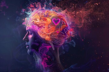 heartfelt passion and selflove young mans brain with vibrant heart splash mental health concept digital art