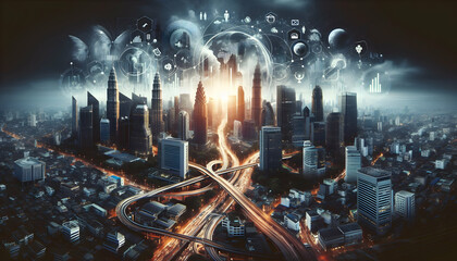 Metropolitan Nexus: Uniting Urban Expanse and Corporate Identity in Captivating Business Stock Imagery