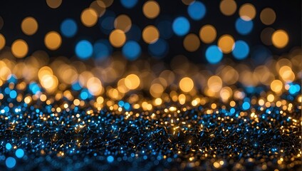 Abstract glitter black, gold and blue lights background
