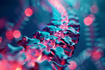 human spine xray in red and blue 3d render medical illustration - obrazy, fototapety, plakaty