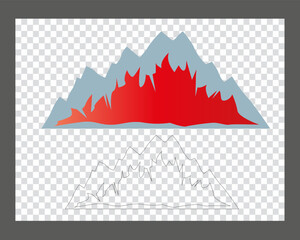 mountain hand drawing range in red on a transparent background.