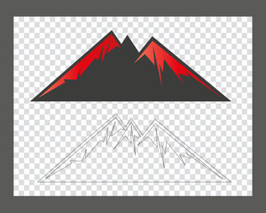 mountain hand drawing range in red on a transparent background.