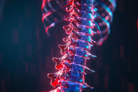 human spine xray in red and blue 3d render medical illustration