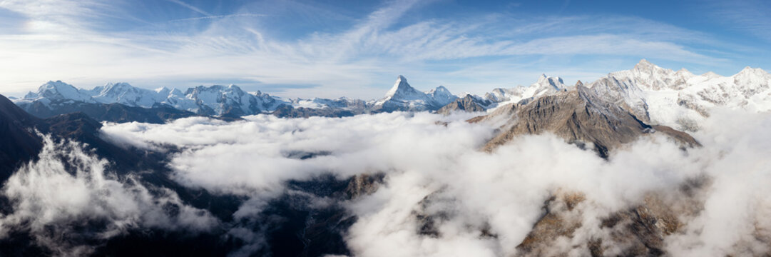 Zermatt Valley Matterhorn clould inversion aerial Switzerland