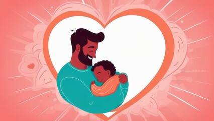 A man is holding a baby in a heart. Concept of love and warmth, as the man is providing comfort and care to the child. The heart shape emphasizes the bond between the two